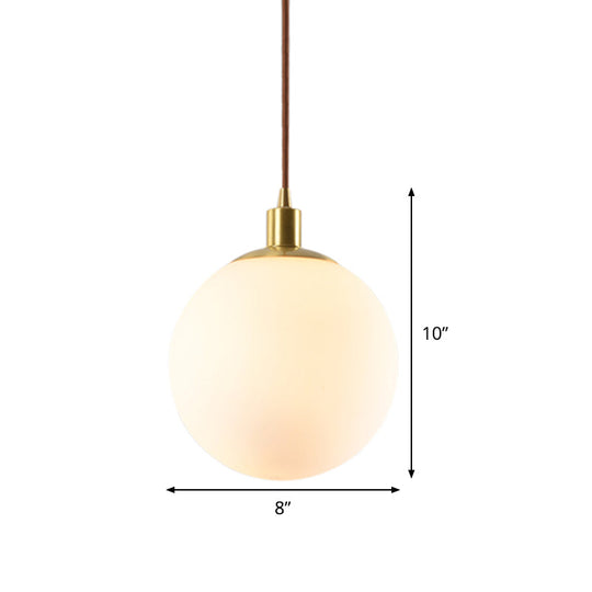 Frosted White Glass Pendant Lighting - 1-Light Brass Suspension Ceiling Lamp 6’’/8’’/10’’ Wide
