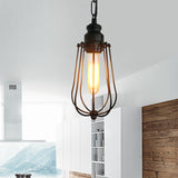 Vintage Black/Rust Pendant Ceiling Lamp With Caged Metal Shade - 1 Light Bedroom Fixture Black