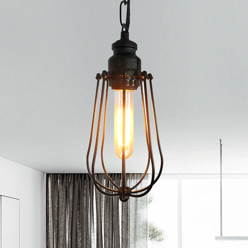 Vintage Black/Rust Pendant Bedroom Ceiling Light With Metal Shade