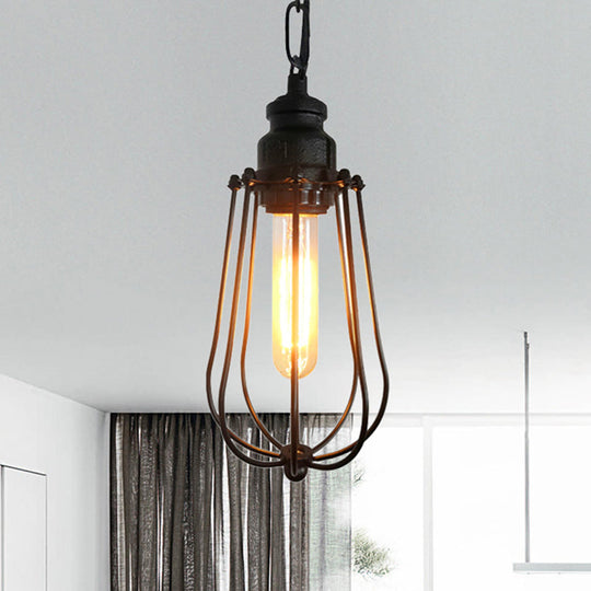 Vintage Black/Rust Pendant Bedroom Ceiling Light With Metal Shade
