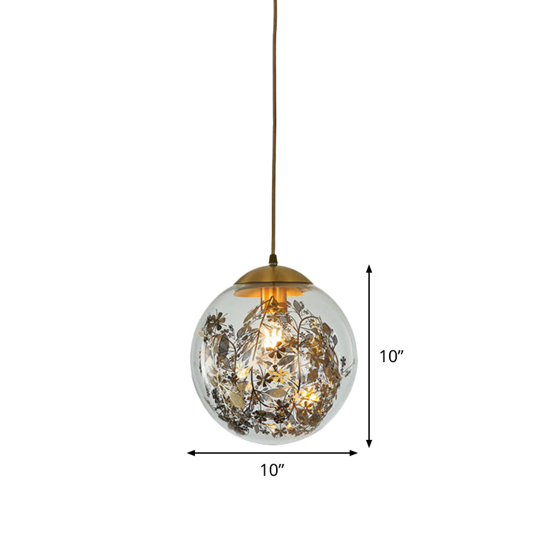 Modern Yellow Ball Pendant Lamp - 1-Head Clear Glass Ceiling Light With Inner Shattered Leaves