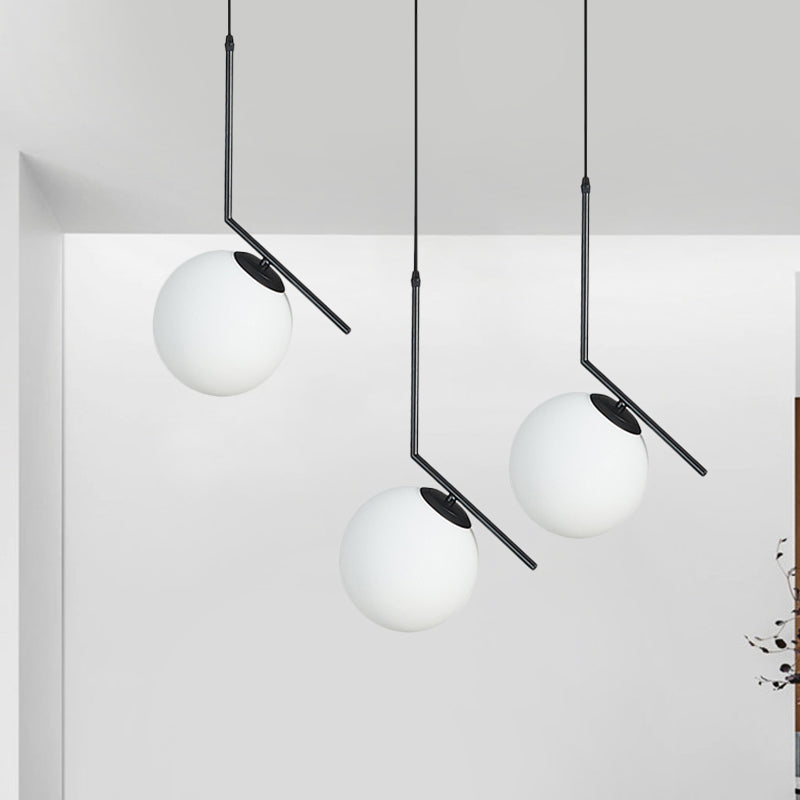 Modern Black Glass Orb Cluster Pendant Light With Angled Arm - 3-Light Ceiling Lamp