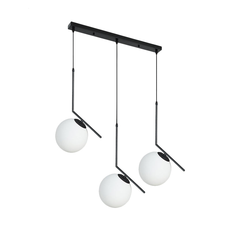 Modern Black Glass Orb Cluster Pendant Light With Angled Arm - 3-Light Ceiling Lamp