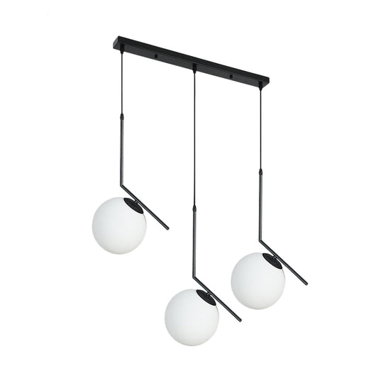 Modern Black Glass Orb Cluster Pendant Light With Angled Arm - 3-Light Ceiling Lamp
