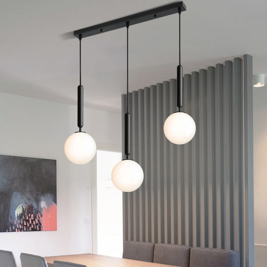 Modern Black Orb Pendant Light With Cream Glass Shades - 3 Bulbs