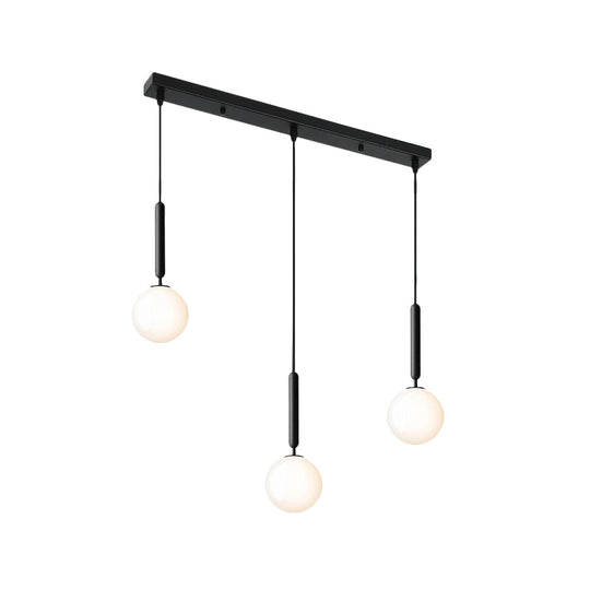Modern 3-Bulb Black Orb Pendant Light With Cream Glass Shade