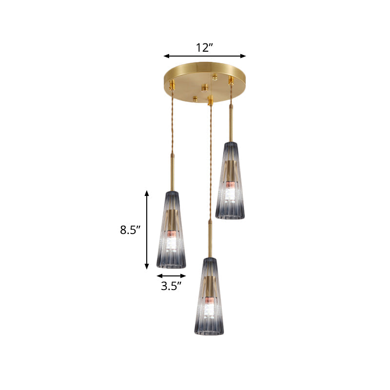Contemporary Brass Pendant Light With Grey Prismatic Glass Shades - Perfect For Restaurants And