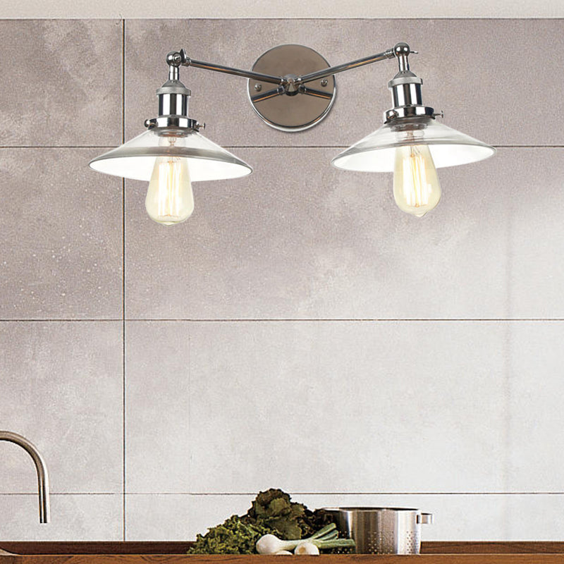 Vintage 2-Light Wall Sconce With Clear Glass Shade For Living Room Chrome