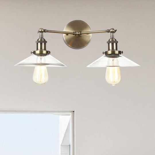 Vintage 2-Light Wall Sconce With Clear Glass Shade For Living Room