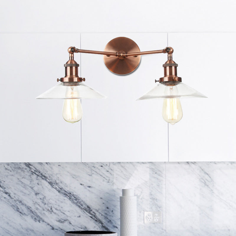 Vintage 2-Light Wall Sconce With Clear Glass Shade For Living Room Copper