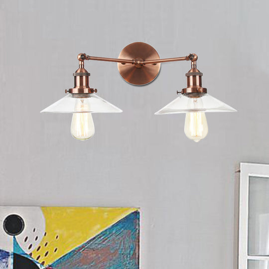 Vintage 2-Light Wall Sconce With Clear Glass Shade For Living Room