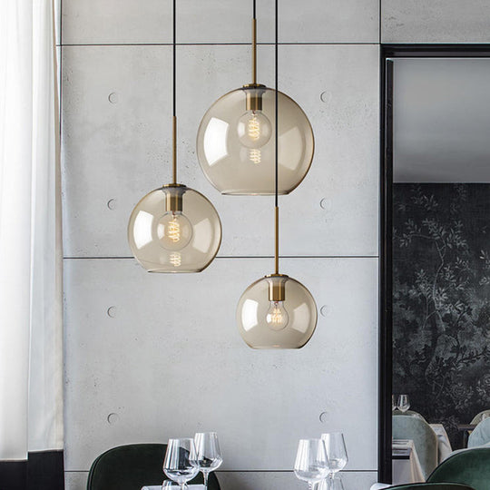 Minimalist Black Round Pendant Lamp With 3 Amber Glass Shades - Stunning Suspension Lighting
