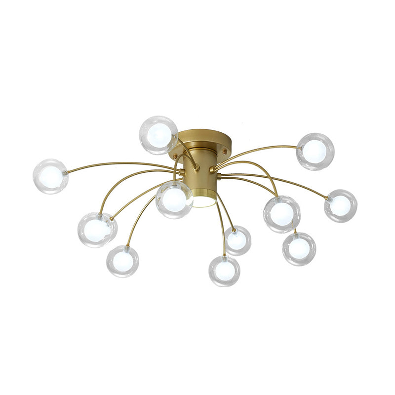 Contemporary 13 - Head Starburst Metal Flushmount Ceiling Light Fixture In Brass For Bedrooms