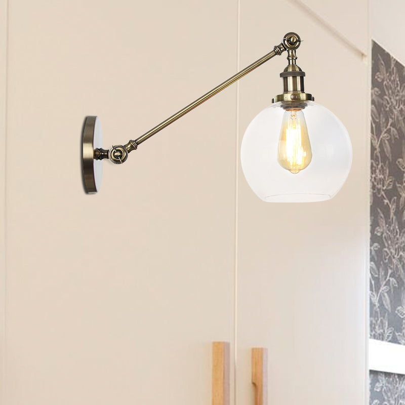 Farmhouse Wall Lighting: Clear Glass Globe 1-Light Fixture In Black/Brass/Bronze 8/12 L