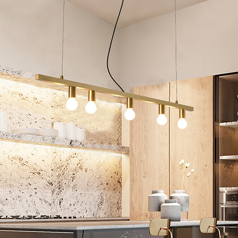 Postmodern Brass 5-Light Linear Chandelier For Dining Table