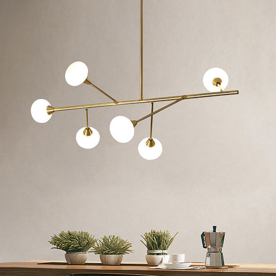Simple Iron Branch Pendant Light Fixture - 6-Bulb Brass Chandelier For Living Room