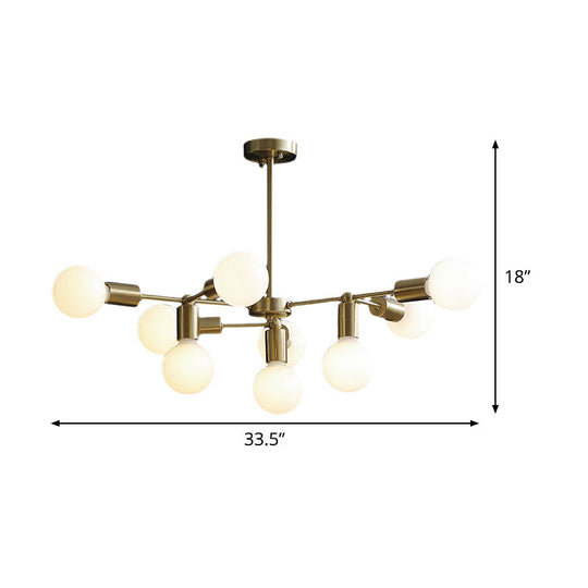 Modern Brass Modo Pendant Chandelier With 9 Frosted White Glass Lights - Branch Design