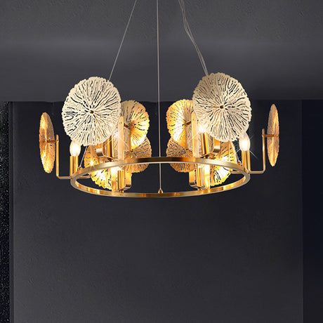 Lotus Leaf Chandelier: Post-Modern Metal Hanging Light - 6 Lights Brass Finish & Ring Design Ideal