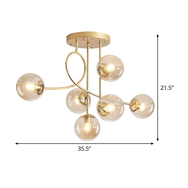 6-Head Modern Brass Chandelier With Clear Glass Shade - Stylish Ceiling Hang Fixture