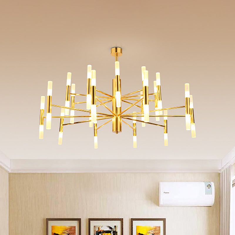 Sleek 2-Tier Brass Tube Pendant Chandelier - Minimalist 40-Light Ceiling Fixture For Living Room