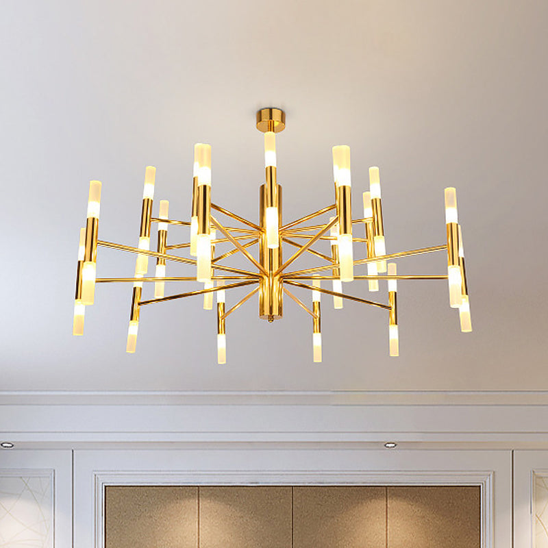 Sleek 2-Tier Brass Tube Pendant Chandelier - Minimalist 40-Light Ceiling Fixture For Living Room