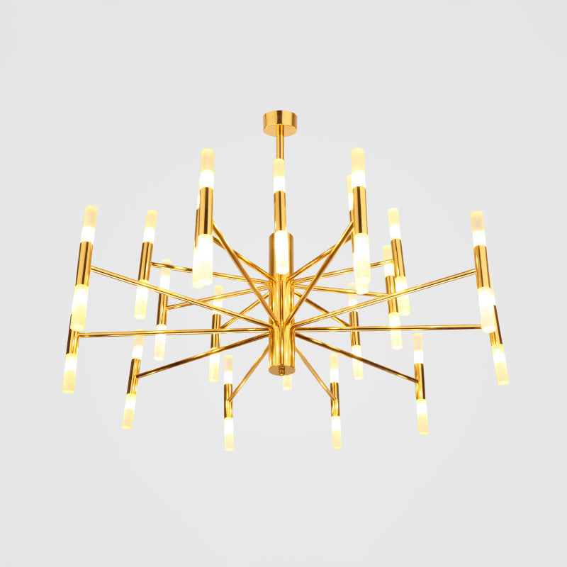 Sleek 2-Tier Brass Tube Pendant Chandelier - Minimalist 40-Light Ceiling Fixture For Living Room