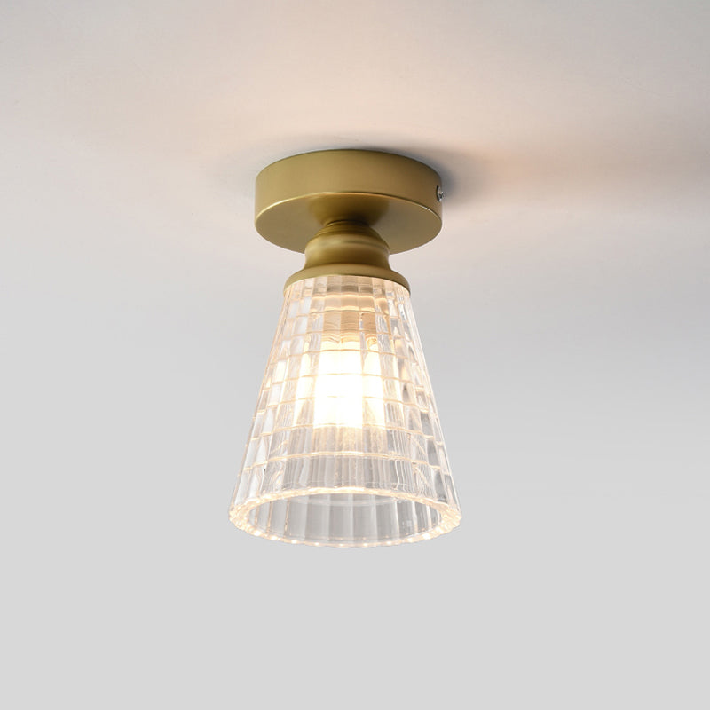Clear Lattice Glass Cone Flushmount Lighting: Modern Brass Flush Mount Lamp