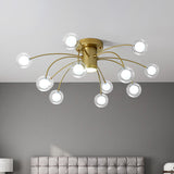 Modern Clear Glass Led Flushmount Ceiling Lamp With Brass Finish - 13 Lights