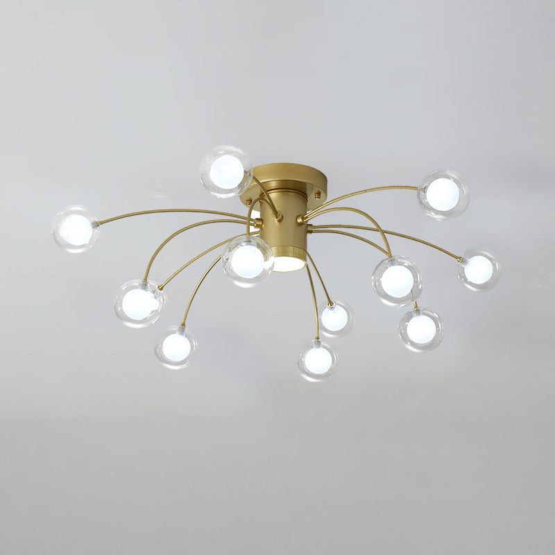 Modern Clear Glass Led Flushmount Ceiling Lamp With Brass Finish - 13 Lights