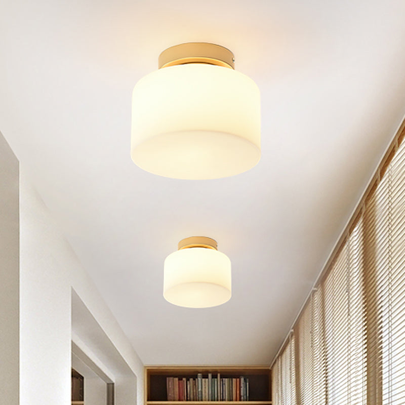 Minimalist Brass Jar Flush Mount With Frosted Glass Shade