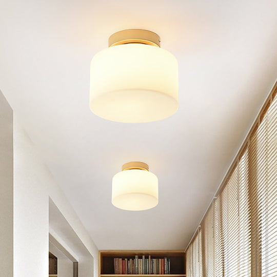 Minimalist Brass Jar Flush Mount With Frosted Glass Shade