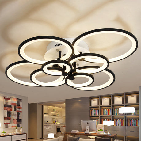 Modern Brown Flush Mount Acrylic Ceiling Light With Multi-Ring Design And 8/10 Lights For Living