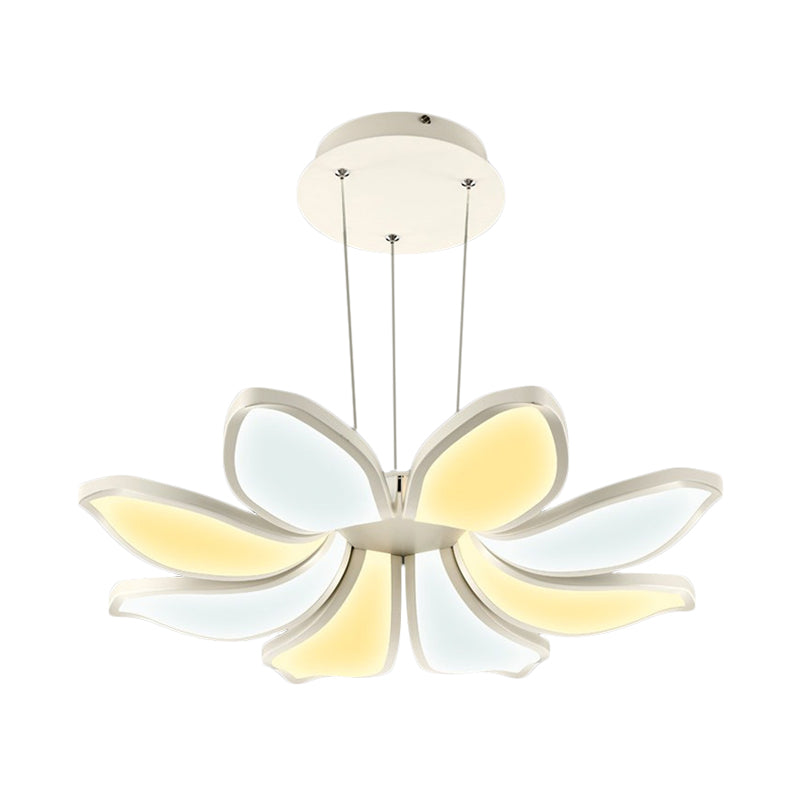 Contemporary Flower Shape Acrylic Chandelier - 6/8 White Led Lights Hanging Ceiling Lamp In
