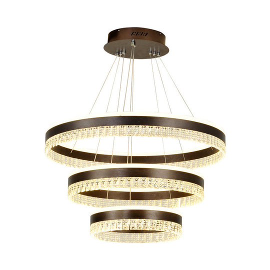 Contemporary Crystal Pendant Chandelier - 1/2/3 Lights Led White/Warm/Natural Light Brown