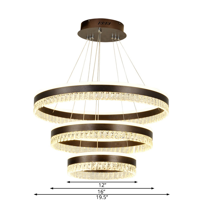 Contemporary Crystal Pendant Chandelier - 1/2/3 Lights Led White/Warm/Natural Light Brown