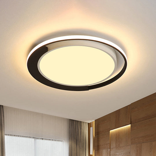Modern Led Black And White Round Flush Ceiling Lamp With Recessed Diffuser 16/19.5 Wide In