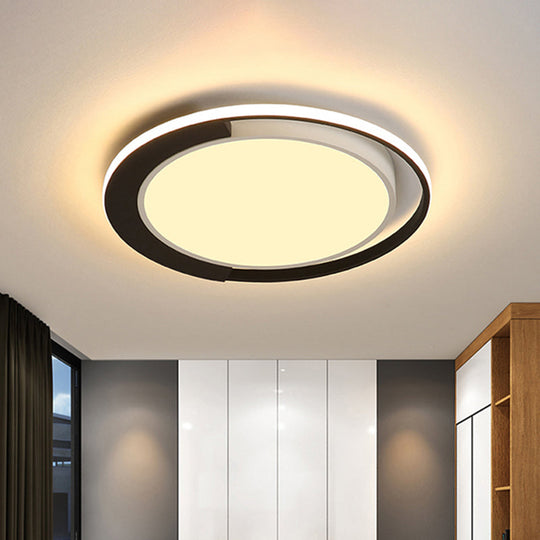 Modern Led Black And White Round Flush Ceiling Lamp With Recessed Diffuser 16’/19.5’ Wide In