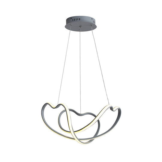 Modernist Led Hanging Light Kit - 16’/19.5’ Wide Grey Twisted Chandelier Lamp With Acrylic Leds