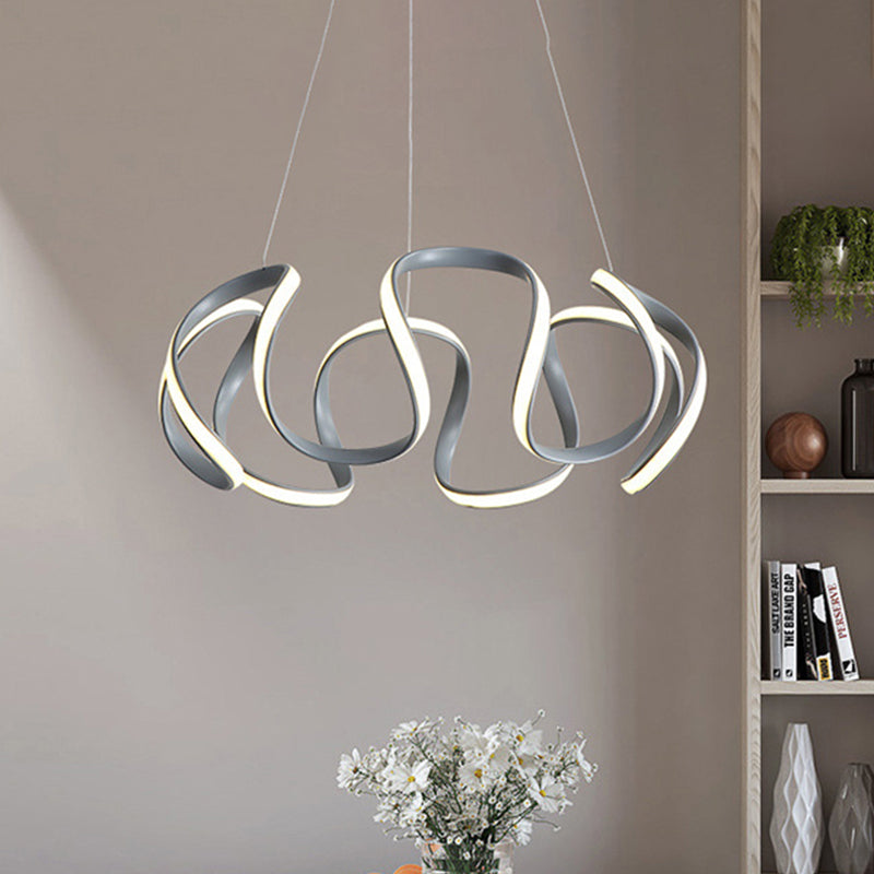 Modern Grey Chandelier With Wave Acrylic Shade - 3/5/6 Lights Dining Room Pendant Light (White/Warm