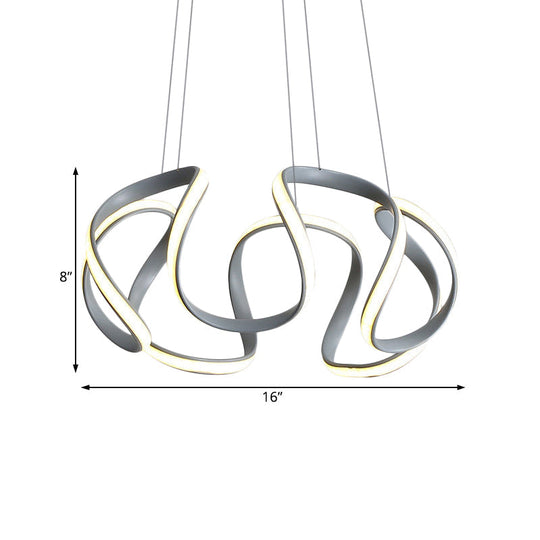 Modern Grey Chandelier With Wave Acrylic Shade - 3/5/6 Lights Dining Room Pendant Light (White/Warm