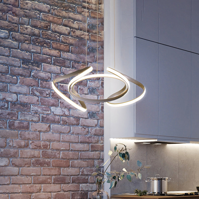 Modern Grey Chandelier With Wave Acrylic Shade - 3/5/6 Lights Dining Room Pendant Light (White/Warm