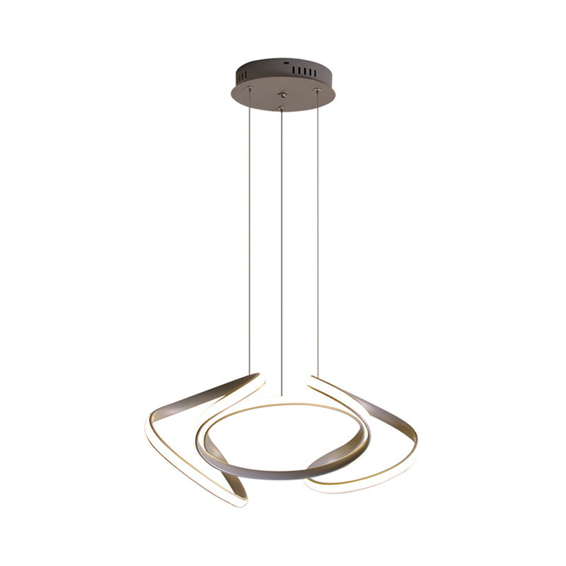 Modern Grey Chandelier With Wave Acrylic Shade - 3/5/6 Lights Dining Room Pendant Light (White/Warm