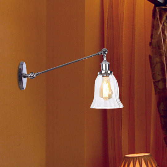 Vintage Clear Glass Bell Sconce With Arm - Black/Bronze/Brass 1-Light Wall Lighting Fixture 8/12