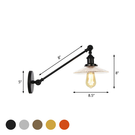 Vintage Clear Glass Ribbed Wall Lamp Saucer - Bronze/Brass/Copper Finish 1 Light Fixture 8/12 L Arm