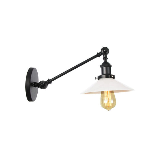Industrial Conical Sconce Light With Opal Glass - Black/Bronze/Brass Finish Arm Mount 8/12 L