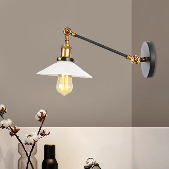 Industrial Conical Sconce Light With Opal Glass - Black/Bronze/Brass Finish Arm Mount 8/12 L