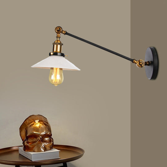 Industrial Conical Sconce Light With Opal Glass - Black/Bronze/Brass Finish Arm Mount 8/12 L