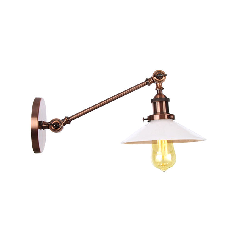 Industrial Conical Sconce Light With Opal Glass - Black/Bronze/Brass Finish Arm Mount 8/12 L