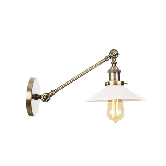Industrial Conical Sconce Light With Opal Glass - Black/Bronze/Brass Finish Arm Mount 8/12 L