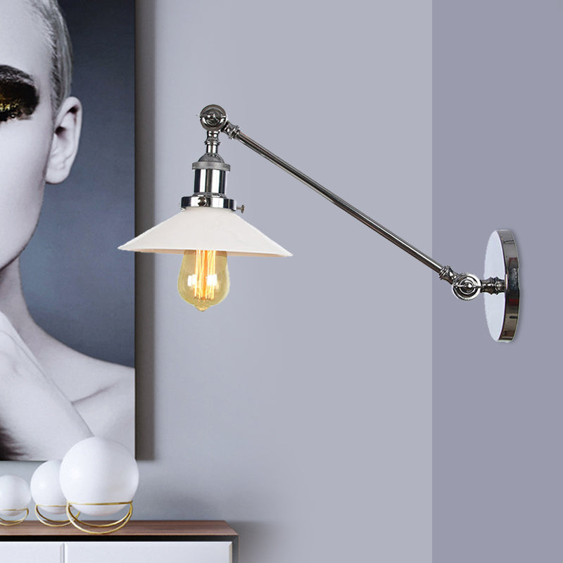 Industrial Conical Sconce Light With Opal Glass - Black/Bronze/Brass Finish Arm Mount 8/12 L